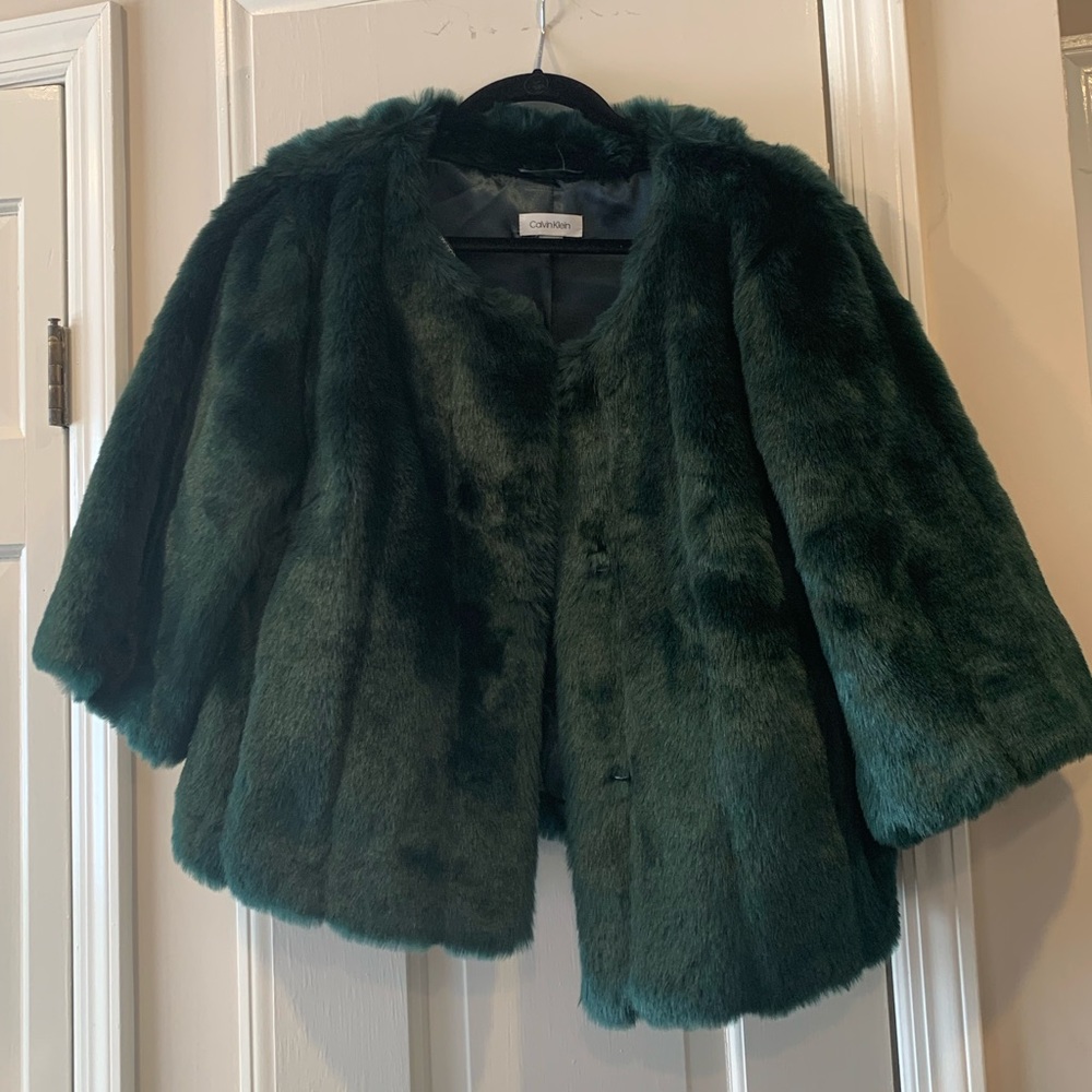 Green Calvin Klein faux fur jacket.  Size M.  Never worn.
